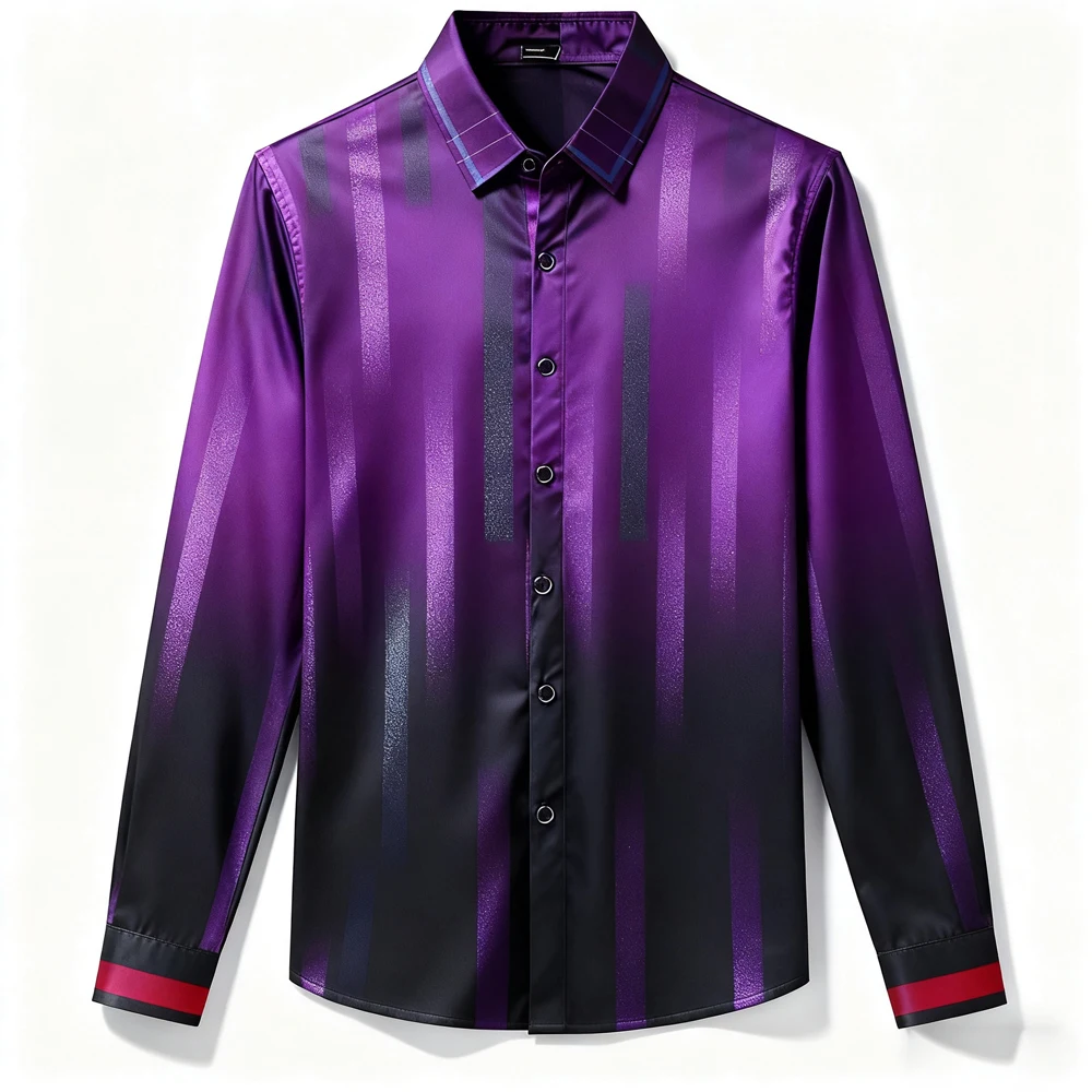 الرجال الخريف جديد تصميم شخصي التدرج ثلاثية الأبعاد قميص مطبوع هاواي شاطئ عطلة حفلة عادية بأكمام طويلة لينة الخارجي