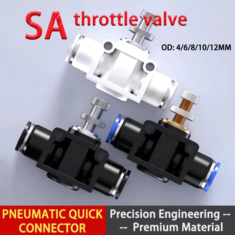 1pcs T-Shaped Pneumatic Fitting SA 4mm 6mm 8mm 10mm 12mm Fast connection Air Speed Pressure Regulating Throttle Valve Blue/Black