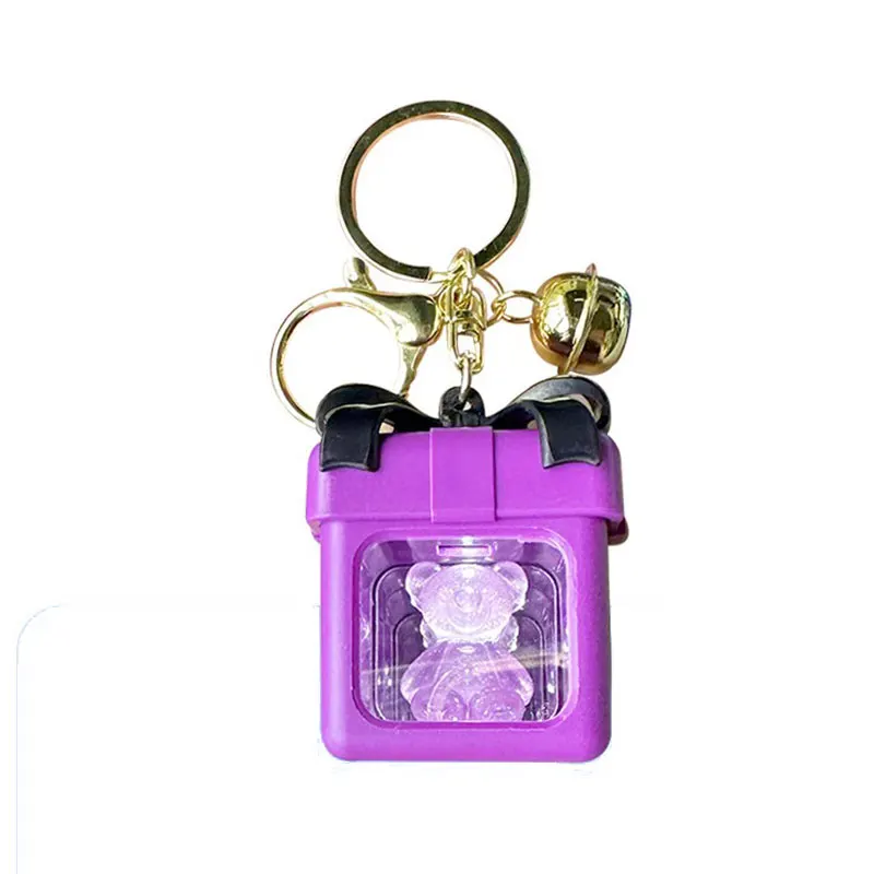 Light-up Gift Box Keychain Cute Animal Car Key Chain Pendant Student Schoolbag Charm Gift