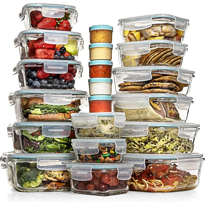 35 Pc Set Glass Food Storage Containers with Lids - Meal Prep Airtight Bento Boxes BPA-Free 100% Leak Proof