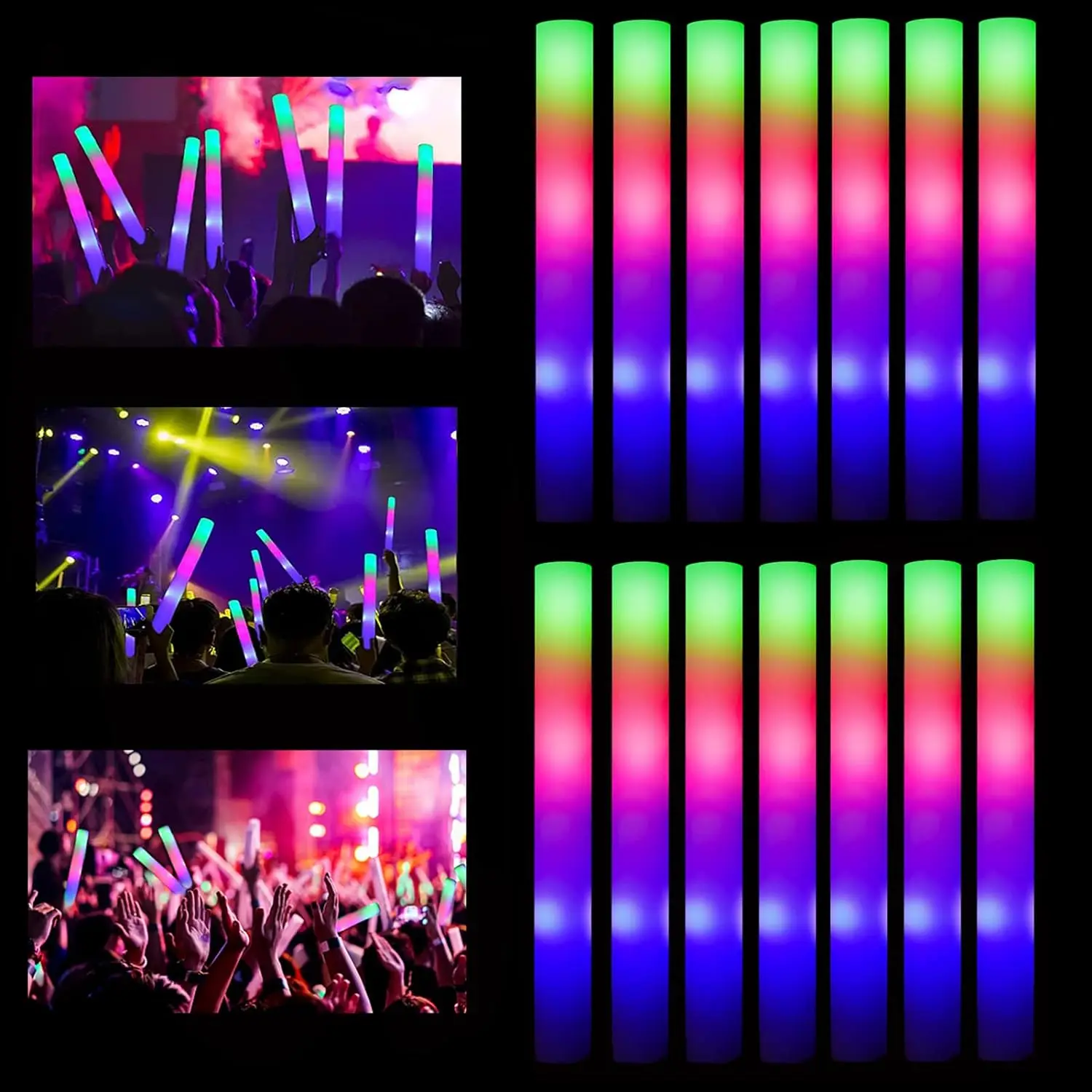 10/15/20/25pcs LED Glow Sticks Bulk Colorful RGB Glow Foam Stick for Christmas Birthday Wedding Glow in The Dark Party Supplies