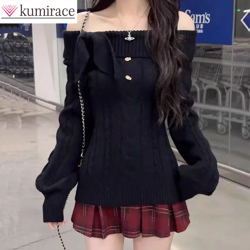 

New Loose Long Sleeved Sweater Korean Style Lapel Knitted Wool Autumn Winter Clothes Women Wool Lace Short Skirt Two-piece Set
