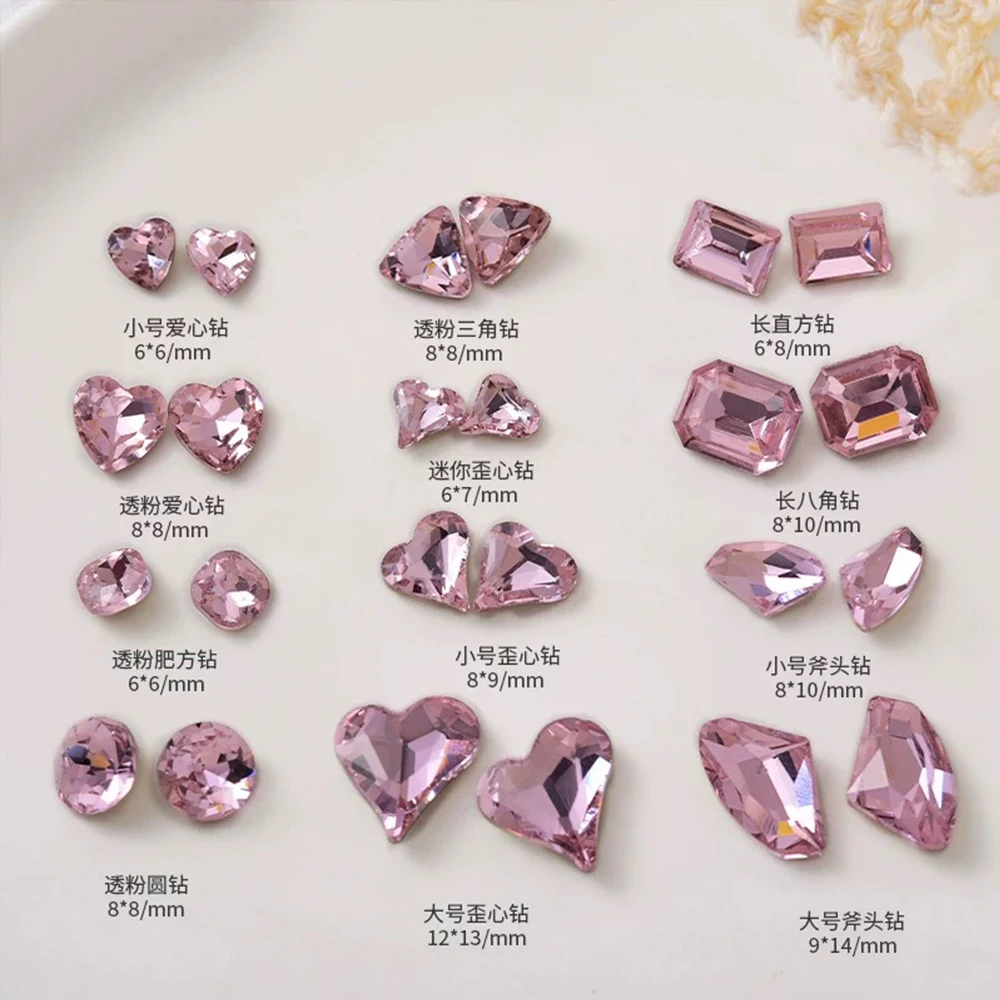 50 Stücke Luxus Rosa Zirkon Nagel Strass 3D Große Größe Gemischte Formen Glitter Kristall Diamant Nail art Charme DIY Handwerk Nägel Dezember