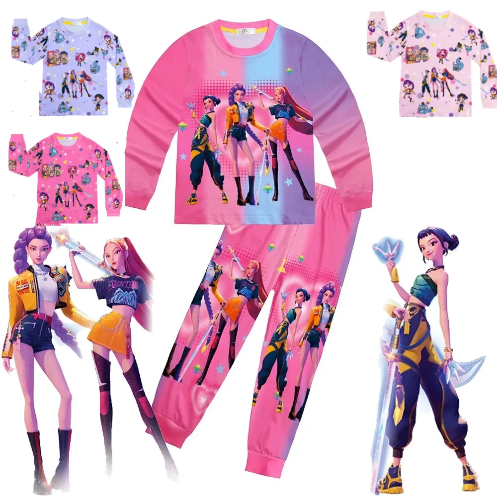 

Anime KPop Demon Hunters Idol Clothes for Kids Mira Rumi Zoey Long-sleeved Pants Pajamas Set Soft Sleepwear Kids Birthday Gift