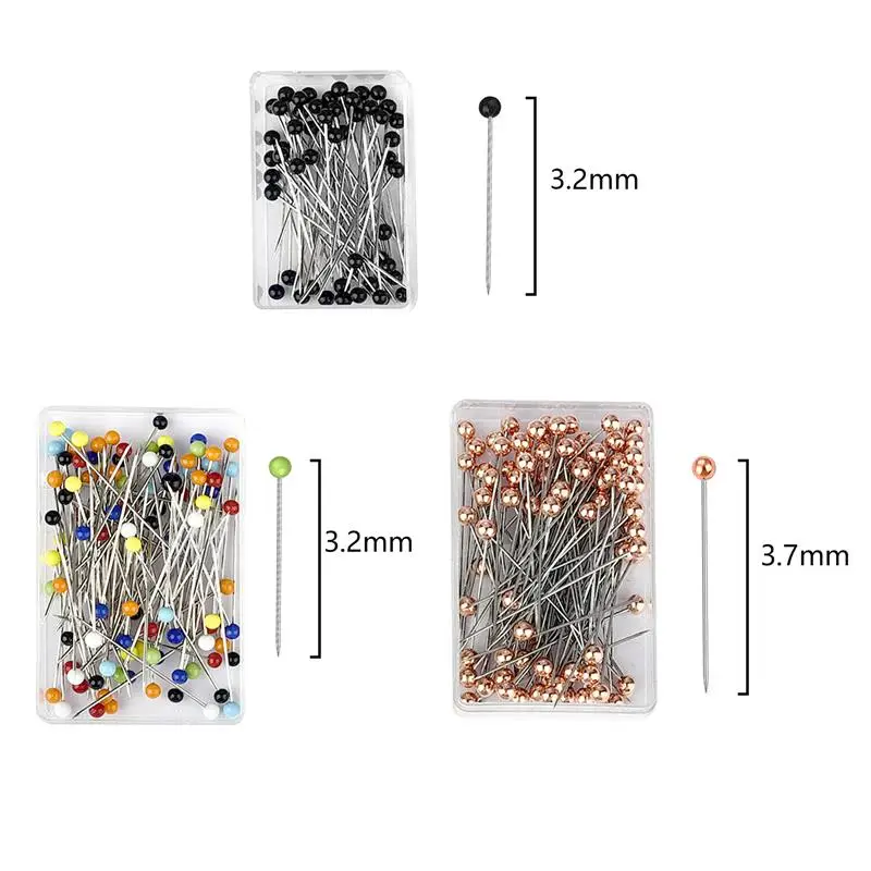 50/100Pcs Colorful Round Pearl Head Needles Stitch Straight Push Sewing Pins for Dressmaking DIY Sewing Tools Positioning