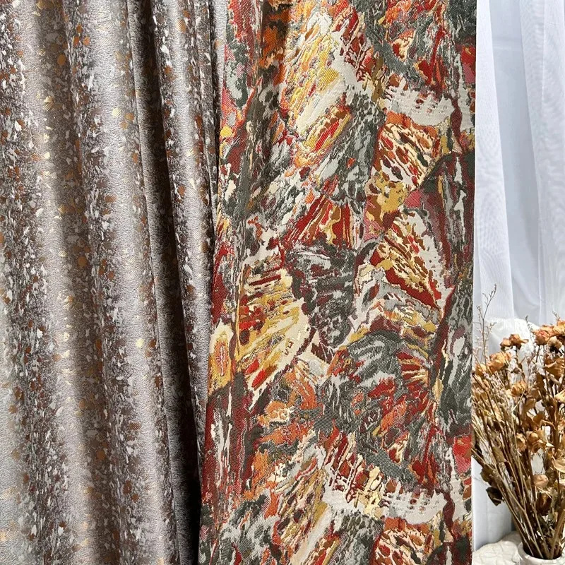 Gold Wire Gilding Champagne Jacquard Splicing Thickened Blackout Curtains for Living Room Bedroom French Window Balcony Window