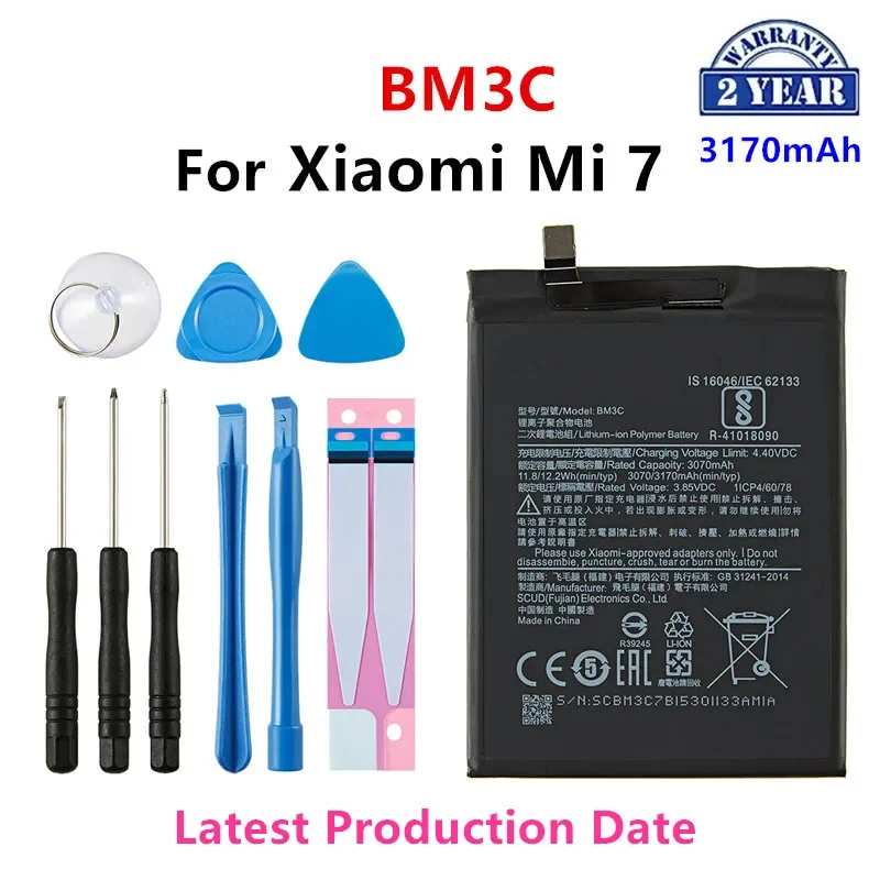 

100% Orginal BM3C 3070mAh Battery For Xiaomi 7 Mi 7 Mi7 BM3C High Quality Phone Replacement Batteries +Tools