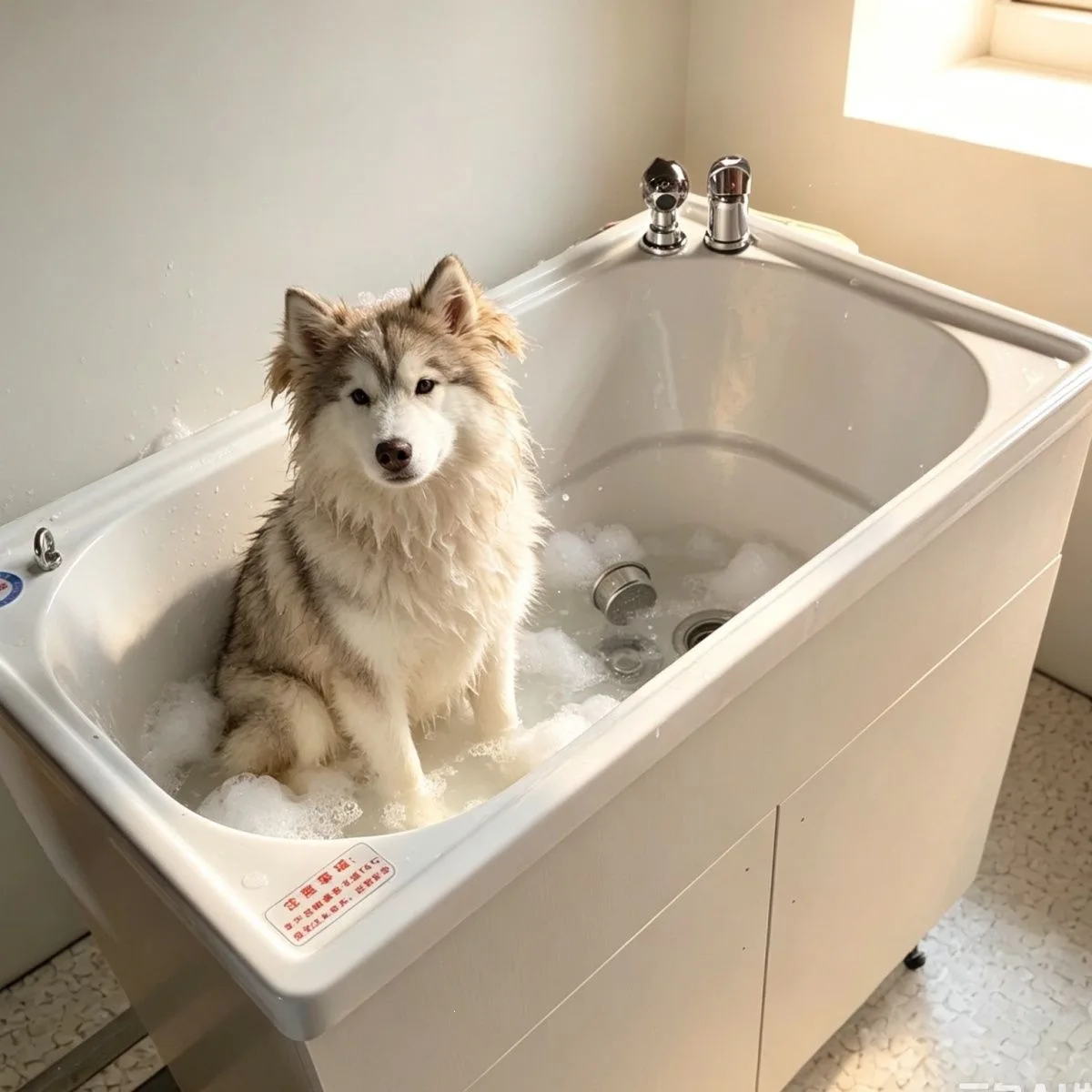 Pet Spa Bath Tub, Cat Dog Washing Basin, Bubble Massage Bathtub, Pet Grooming Tub, Adjustable Height, Non-Slip Design