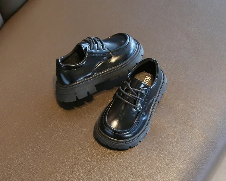 Kinder-Lederschuhe für Jungen und Mädchen, Unisex, formelle Kinderschuhe im britischen Stil, zum Schnüren, weiche, dicke Sohle für Hochzeit, Party, rutschfest – Detail 9