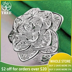 925 Sterling Silver Rose Flower Adjustable Opening Rings For Women Party Birthday Engagement Wedding Fashion Charm Jewelry Gift