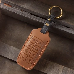 Leather 8 Button Car Key Cover Case For Hyundai Genesis G80 GV70 GV80 2019 2020 2021 2022 Remote Key Holder Auto Accessories