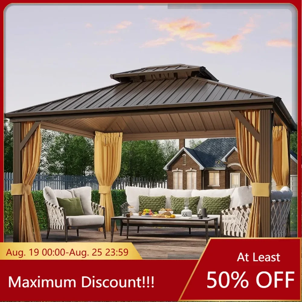 

Hardtop Gazebo,Metal Gazebo,Double Galvanized Steel Roof,Curtains and Netting Included, Pergolas for Patios,Garden,Parties,Lawns