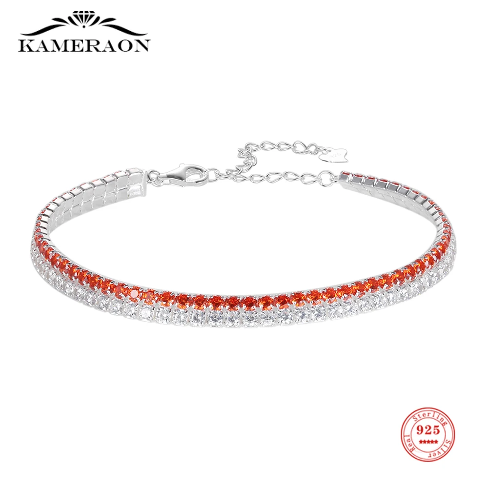 Luxury Double Rows 925 Cubic Zircon Tennis Bracelet for Women Men 2.5mm Two Color Red/White Hip Hop Jewelry White Gold Plated