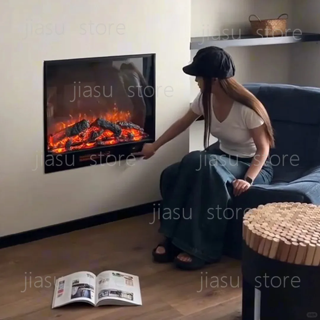 Built In Electric Fireplace, Simulated Wood Flame Heating Decor, Living Room Ambient Fireplace Cabinet Custom