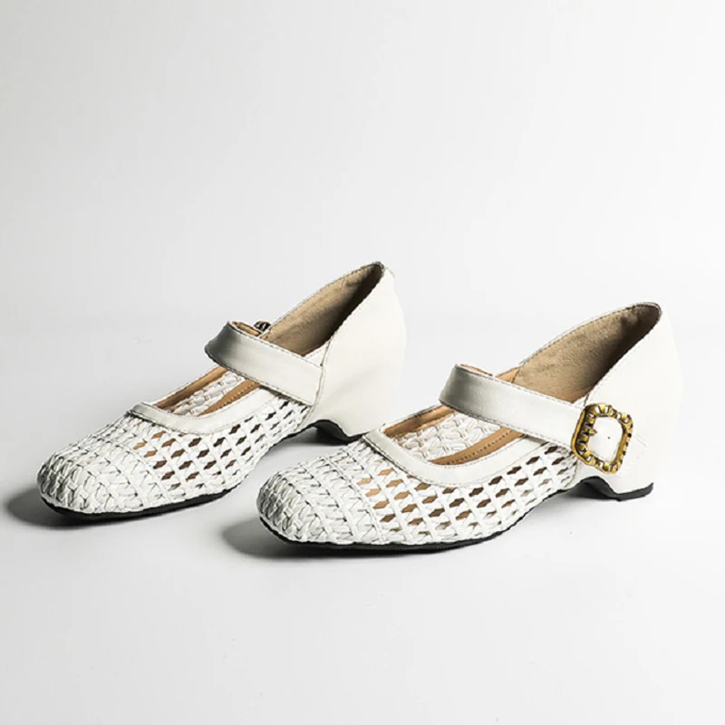 Eilyken - Zapatos de Tacón Bajo para Mujer, Diseño de Punta Redonda, Transpirables, con Plantillas de Verano, Sandalias de Moda, Estilo Mary Jane