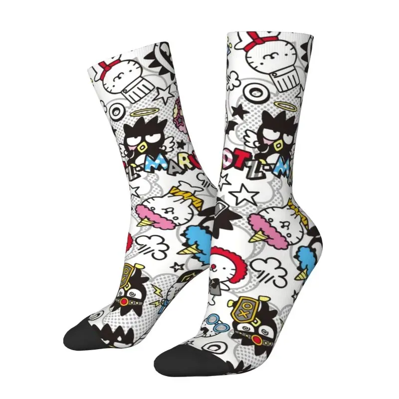 Custom Novelty Men's BAD Badtz-Maru Sanrio Cartoon XO Child Dress Socks Unisex Comfortable Warm 3D Print Crew Socks