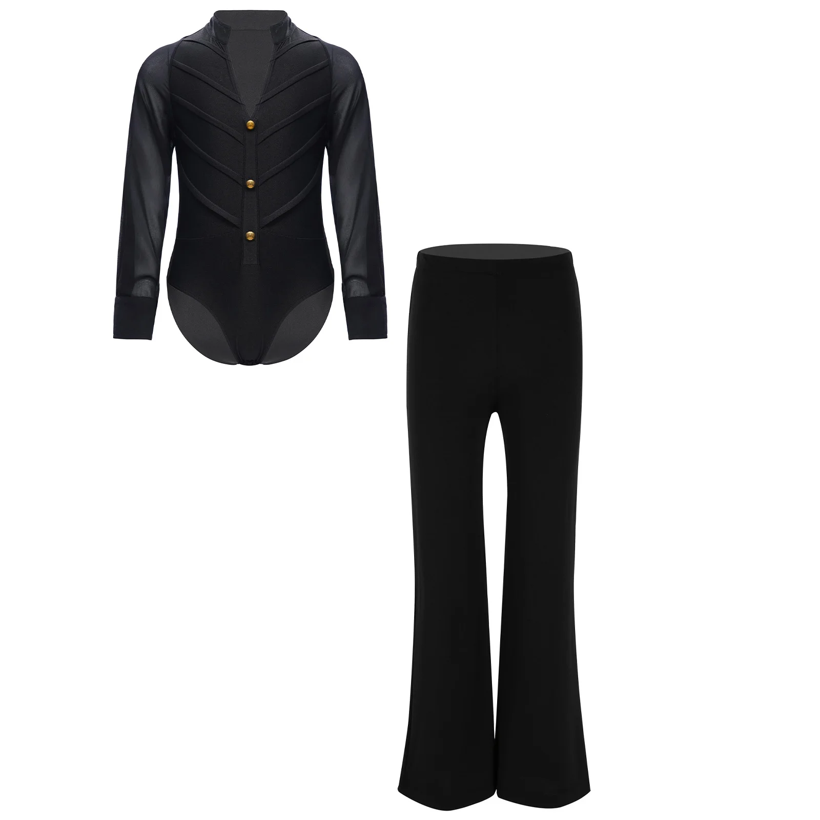 

Kids Boys Latin Jazz Dance Sets Ballroom Costume Long Sleeve Leotard with Pants Tango Outfits for Stage Performance Competition