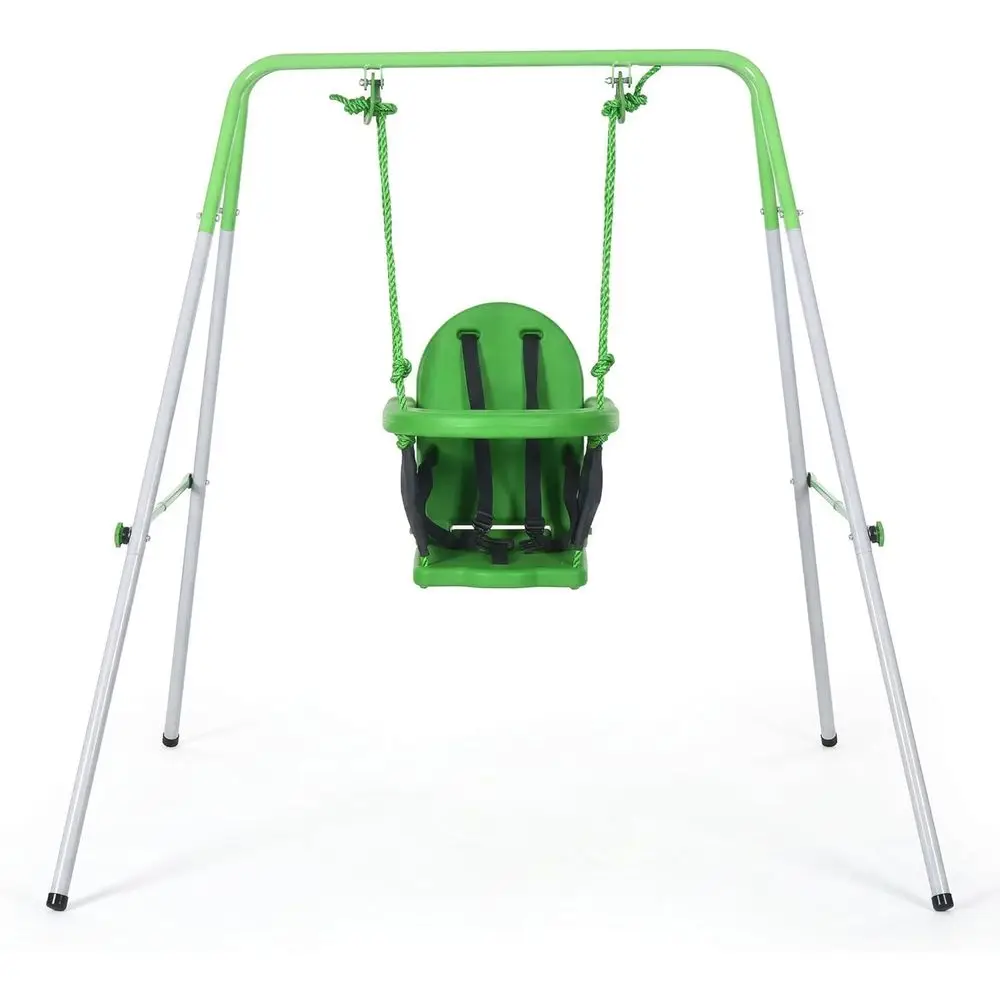 

Green Metal Stand Toddler Swing Set with Safety Seat Belt, Suitable for Indoor and Outdoor Use, Ages 6-36 Months