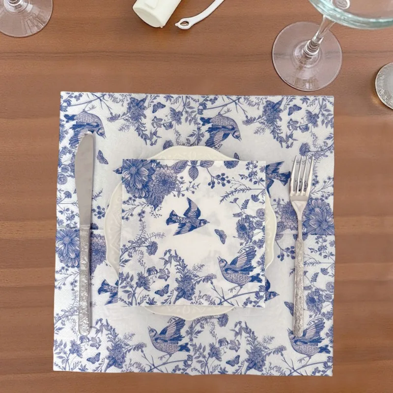 10/20 pz 33 cm 2 Strati Stile Cinese Blu Fiore e Uccelli Stampa Del Partito Decorazione del Tessuto di Carta Colorata Tovaglietta FAI DA TE Decoupage carta