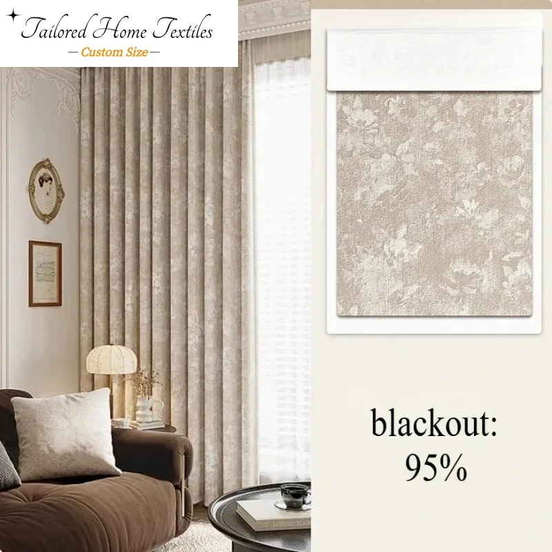 

Custom Size Retro Blackout Jacquard Curtains for Bedroom Living Room Downton Abbey Chenille Light Luxury Curtain White Tulle