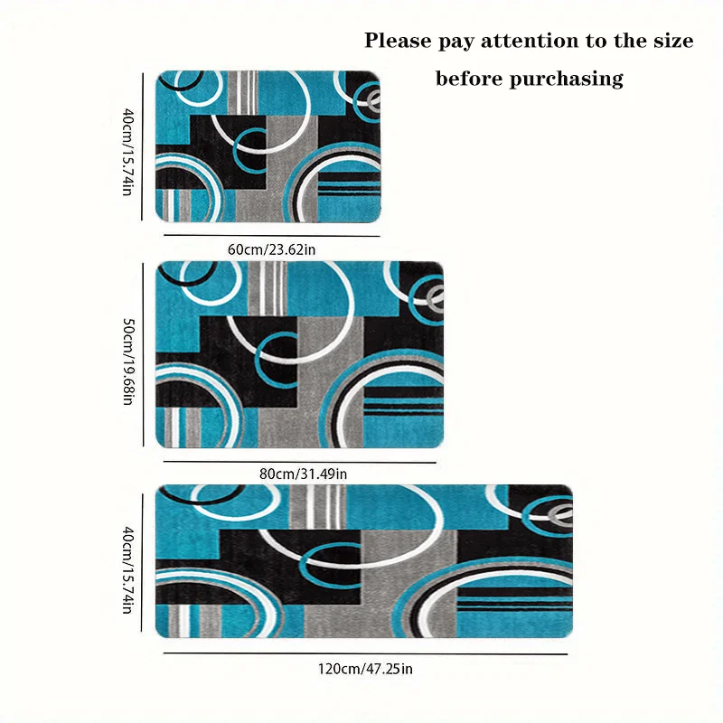1/2/3pcs Geometric Patterned Area Mat Set in Teal, Black, Gray, and White – Premium Velvet Floor Mat, Soft, Cozy & Absorbent, Machine Washable, Non-Slip. Ideal for Entryway, Laundry Room, Kitchen, Bathroom, Bedroom, Living Room, Office