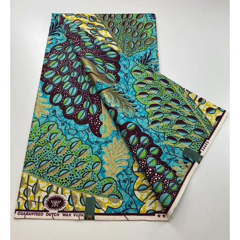 Nuovo tessuto africano con stampa a cera Ankara Kitenge Pagne Perizoma Batik All'ingrosso Golden Glitter Grand 100 Materiale di cotone per cucire 6yar