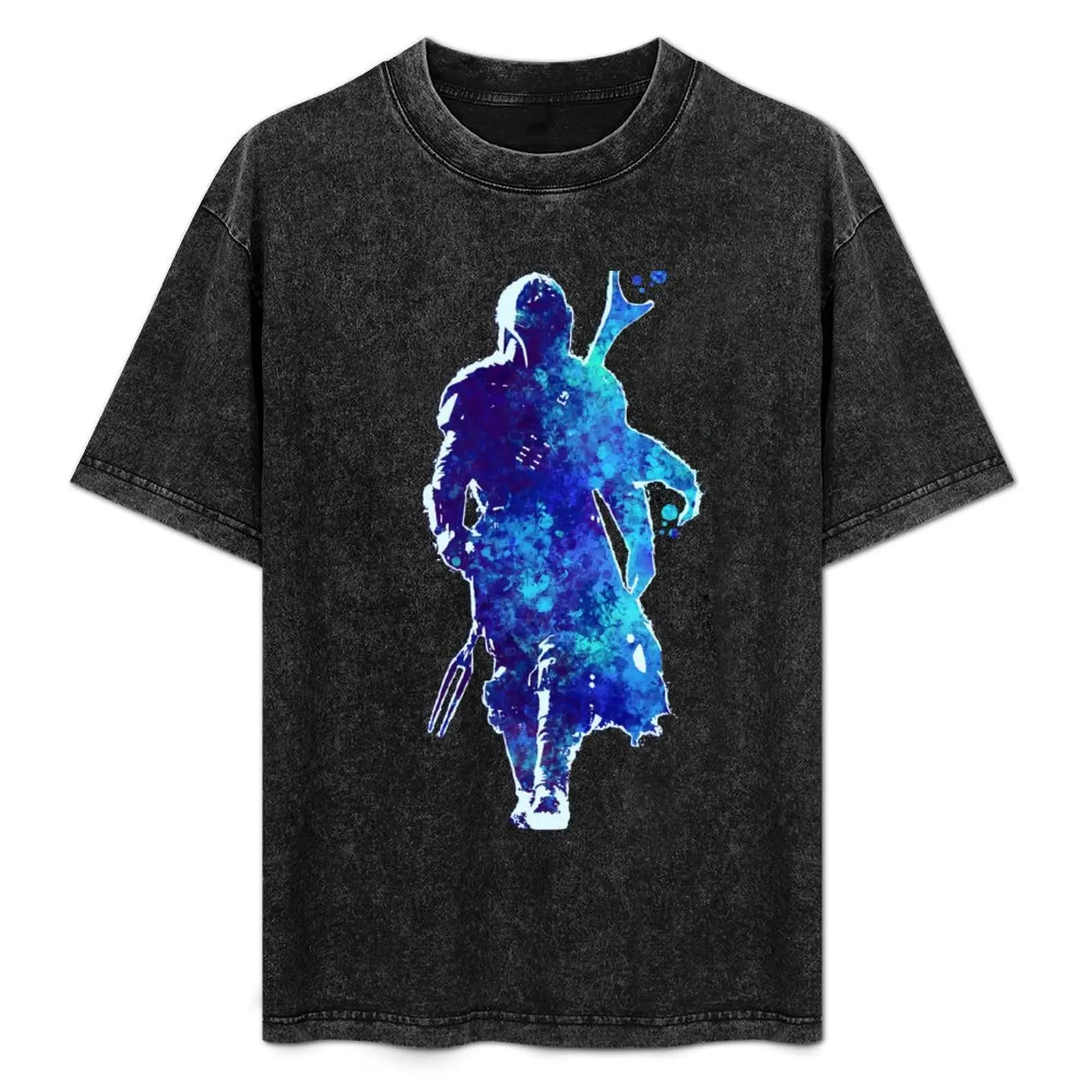 

MANDO Silhouette Blue Paint Spatter T-Shirt Large Size Breathable Tee