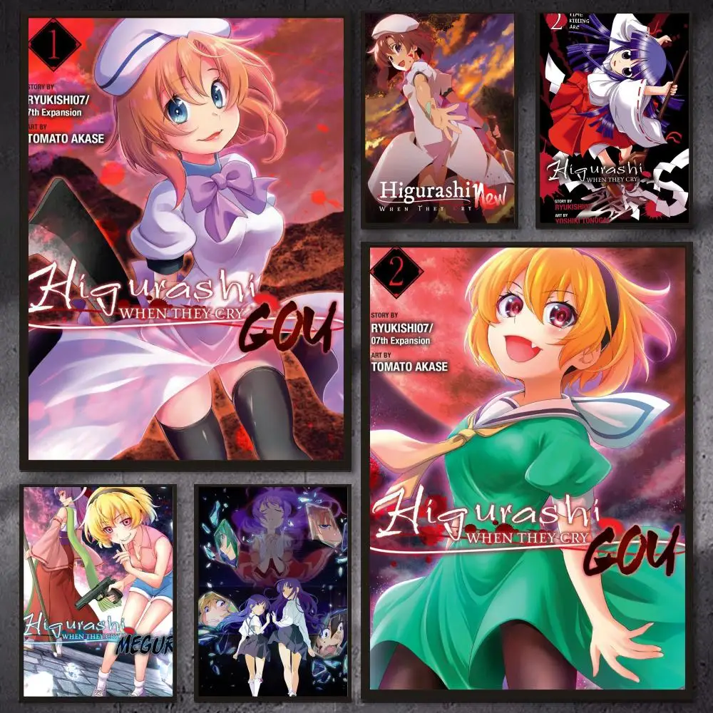 Higurashi WWhen They Crys Anime-Poster, vielseitige, wasserfeste HD-Wandkunst, selbstklebende Dekoration für jeden Raum, ideales Geschenk
