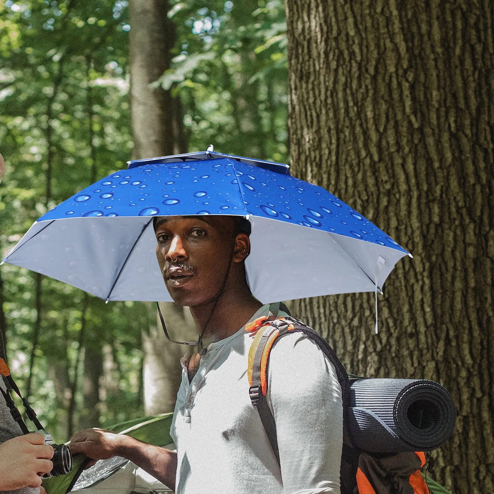 1Pcs Head-Mounted Hands-Free Outdoor Umbrella 95Cm Large Diameter Oxford Fabric Sun Rain Fishing Work Protection