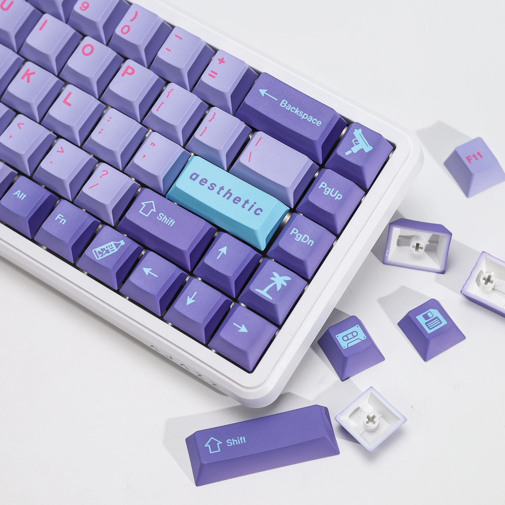 KBDiy GMK Keycaps Retro GMK Vaporwave Cherry Profile PBT Alice Keycap für 75 % magnetische Schalter Gaming Mechanisches Tastatur-Kit – Detail 19