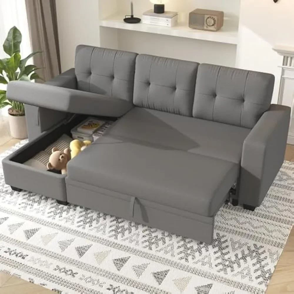 

Sofa Sleeper, Reversible Combination, Tufted Linen Backrest, L-shaped Pull-out Sofas Bed with Storage Recliner, Sofa Bed