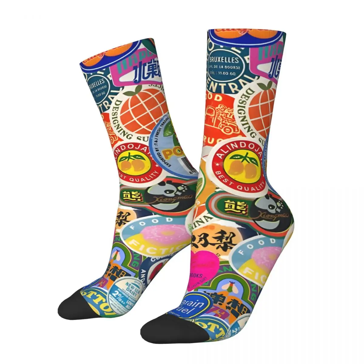 Crazy compression Fruit Stickers Sock for Men Vintage Quality Pattern Crew Sock Novelty