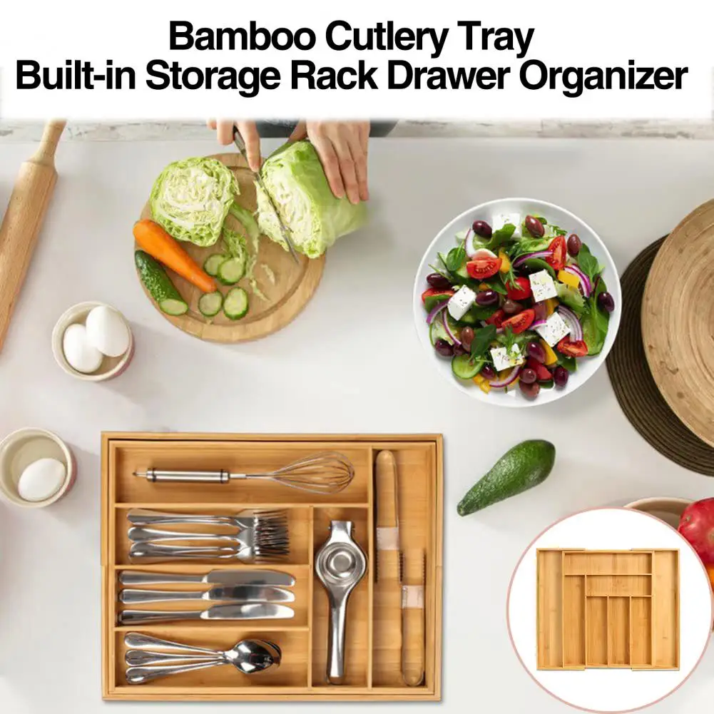 Bamboo Adjustable Cutlery Tray Storage Rack Neat Elegant Kitchen Drawer Organizer Home Accessories