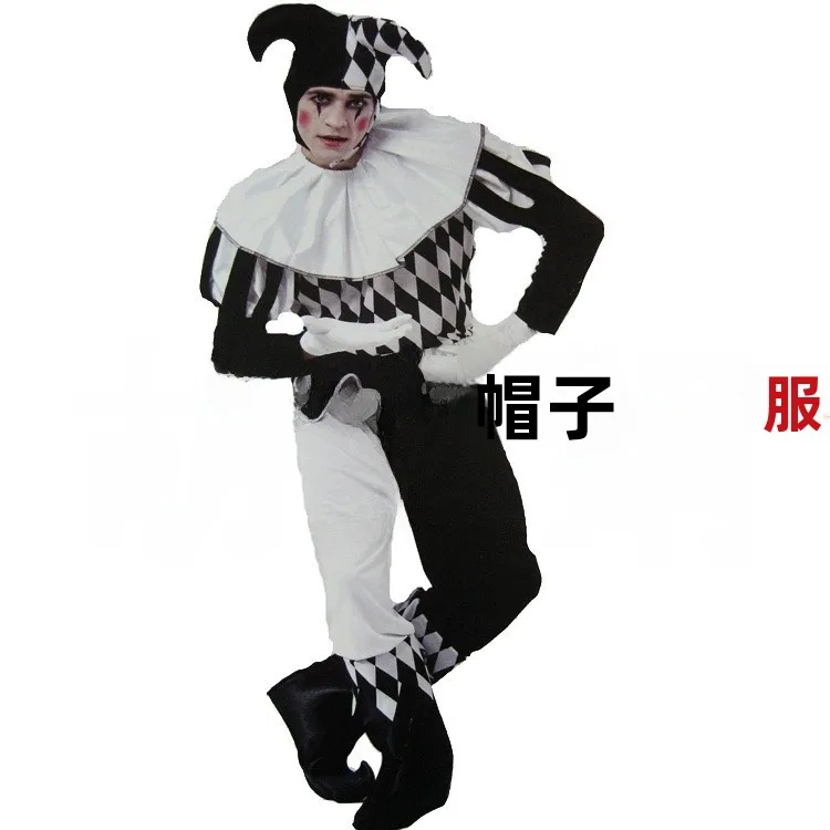 

Adult Halloween Costume Clown Suit Black And White Splicing with Hat Jumpsuit Clown Outfit for Women's Fashion Streetwear