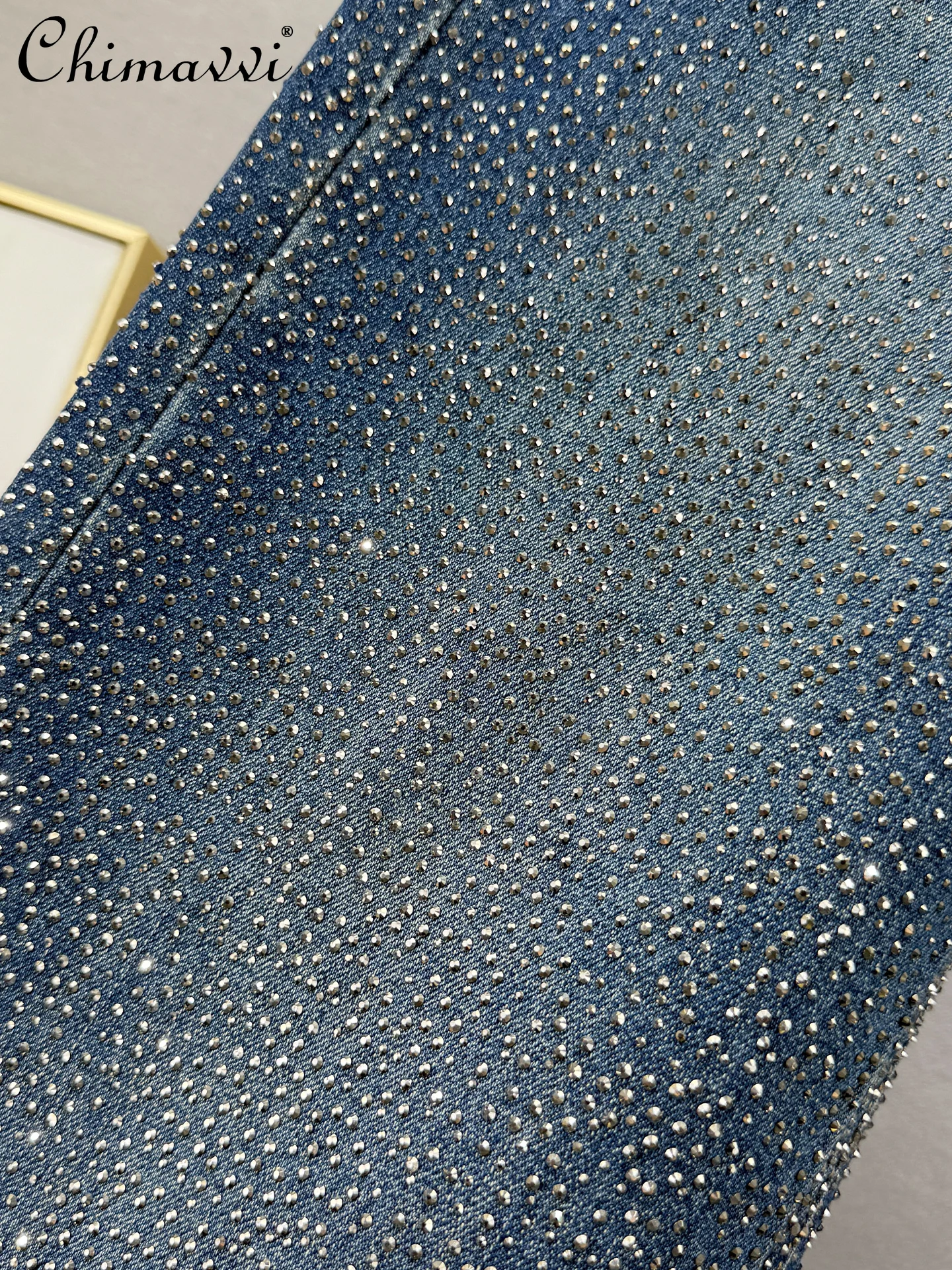 Pantalones vaqueros con forro polar para mujer, nueva moda de invierno, cintura alta, ajustados, estilo europeo, cielo estrellado, diamantes de imitación, pierna ancha, hasta el suelo