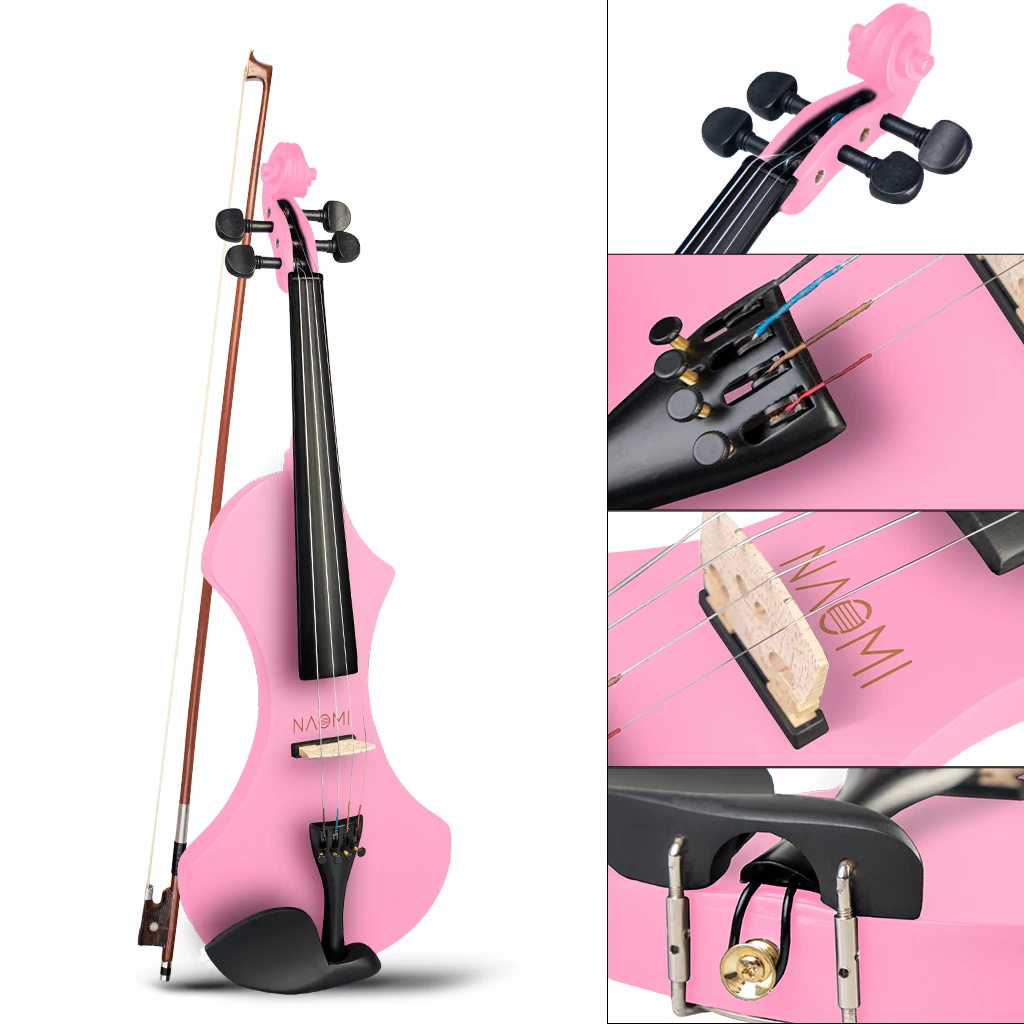 Mugig 4/4 Electric Violin Set Fiddle Full Size Electric Silent Violin With Case And Brazilwood Bow Free Rosin Cable Bridge