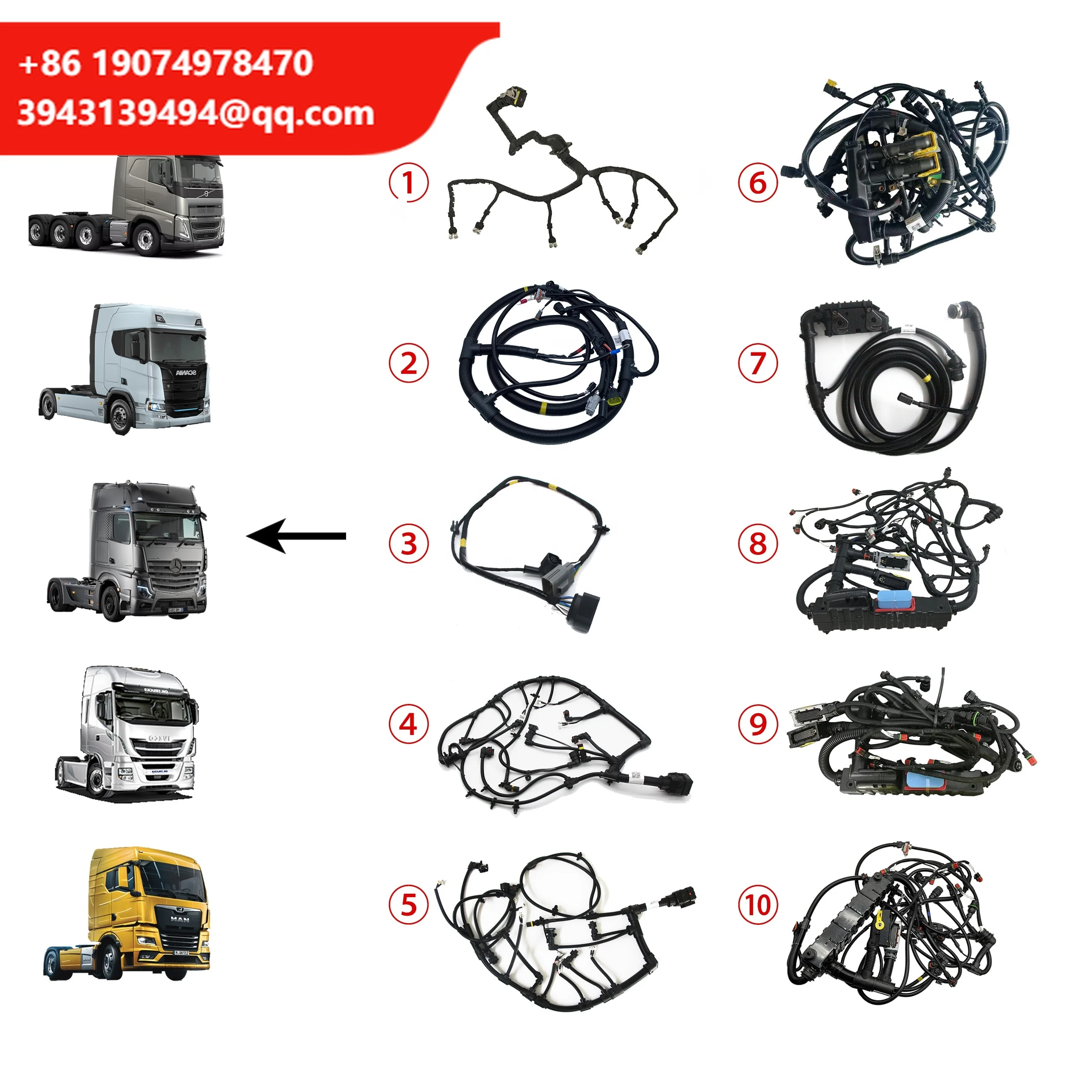 Truck Engine Wiring Harness Assembly For SCANIA IVECO BENZ RENAULT MAN Heavy Truck Cable Wires