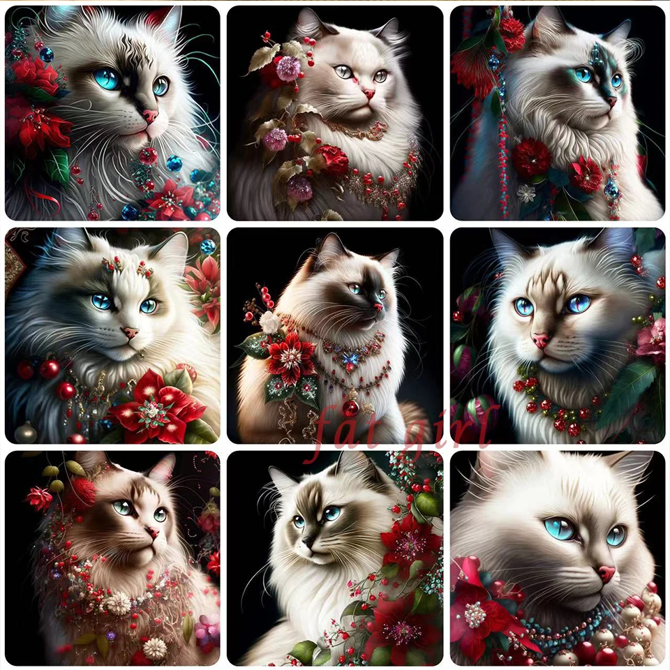 5D Dimond Art Cat Full Square Round Embroidery Cross Stitch Kits Animal Diamond Painting Mosaic Christmas Flower Home Decor D19