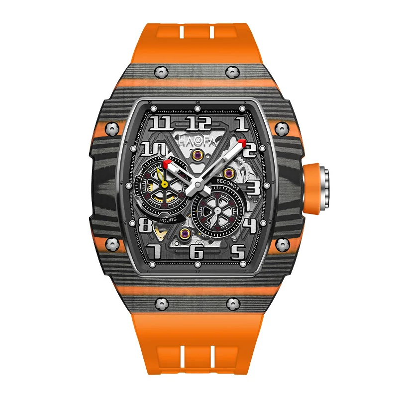 Haofa Watches For Men Automatic Skeleton Mechanical Carbon Fiber Design Watch Mens Watches High Quality Luminous Waterproof 1978