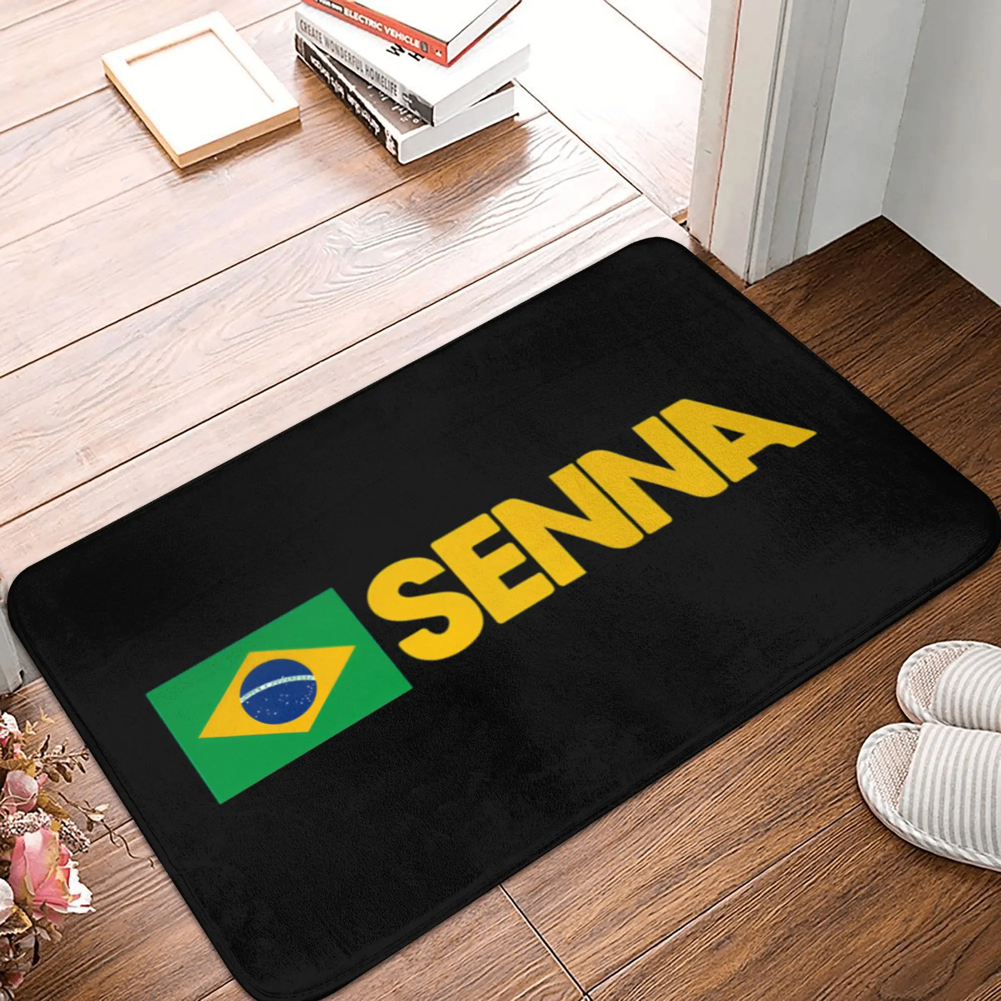 VIKAMA Ayrton Senna Signature Doormat,Non‑Slip Brazil Flag Stripe Floor Rug,F1 Racing Legend Decor Mat for Entryway Bedroom Rug view 6