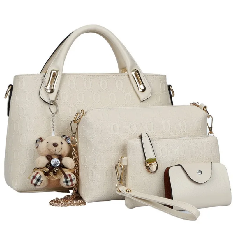 Imagem -06 - Bolsa Mensageiro Feminina Bolsa Crossbody Estilo Clássico Pingente de Urso Pequeno Conjunto em Relevo da Moda Luxo Conjunto de 4