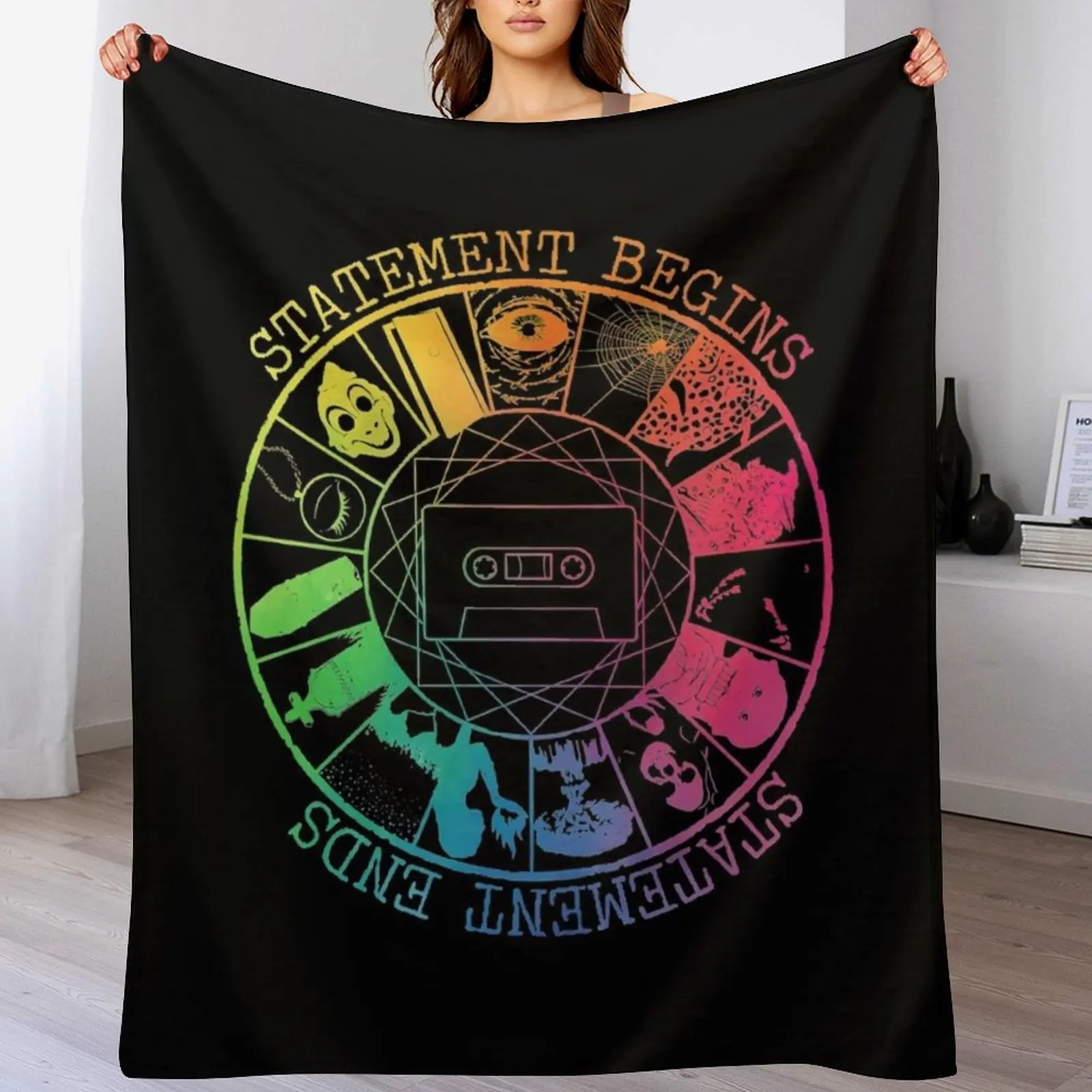 STATEMENT BEGINS OR STATEMENT ENDS RAINBOW COLOR Throw Blanket