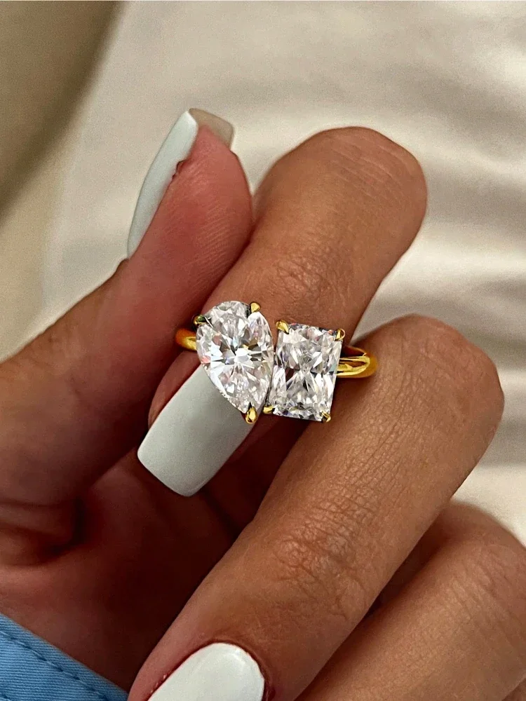 925 فضة بسيط كلاسيكي WaterDrop ساحة الزركون خاتم للنساء المشاركة الزفاف موضة عالية الجودة غرامة مجوهرات