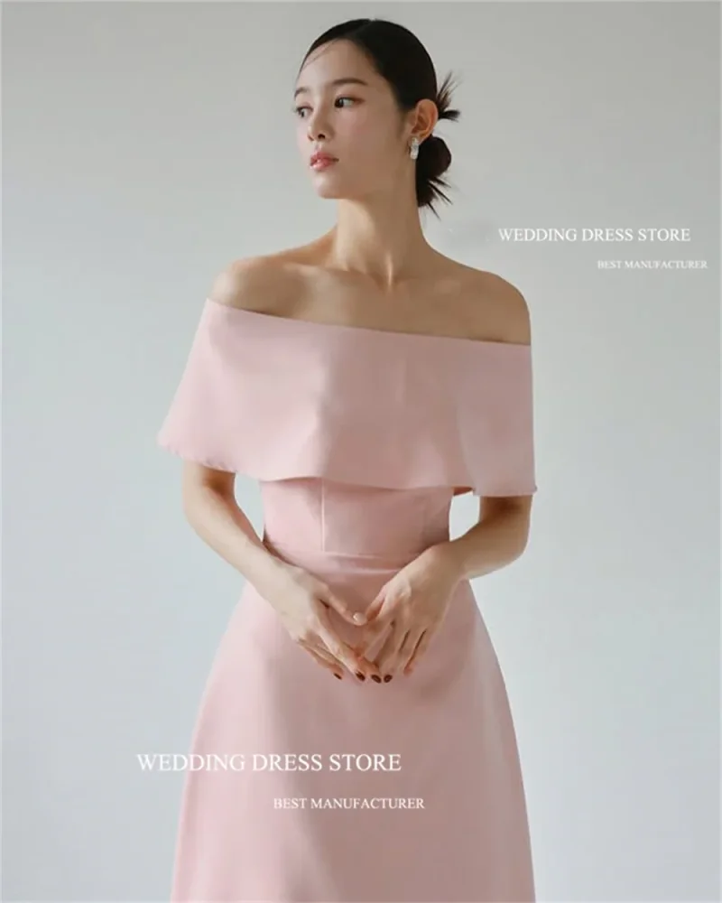 

OLOEY Simple Blush Pink Evening Dresses With Bolero Matte Satin Formal Party Dress Customized Korea Wedding Photo shoot