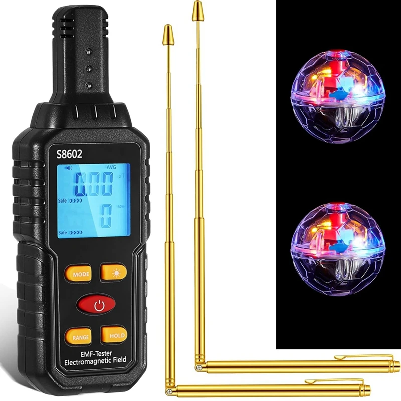 

Ghosthunting Equipment Kit 1 EMF Radiation Detector 2 LED Cat Balls 2 Copper Track Poles Metal Cat Balls Ghosthunting 5-Piece