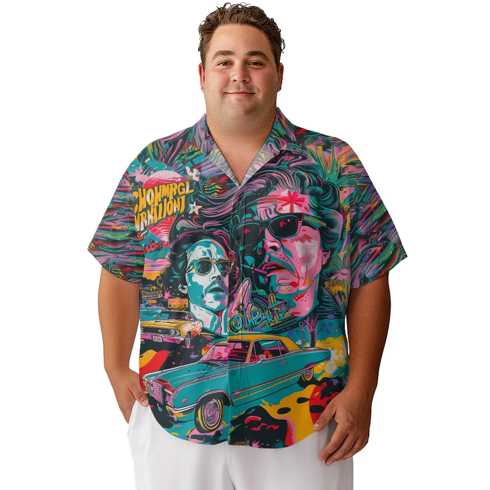 2024 new Hawaii Men's shirts plus size Color exposed West Coast gangsters printed clothing casual short-sleeved