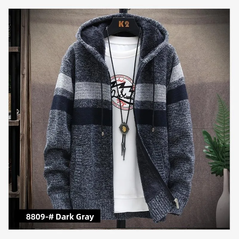 

Men's Fce Lined Thiened Hooded Knitted Jaet New Arrival Autumn Winter Casual Wear Breathable Coolmax Fiber Long Sve