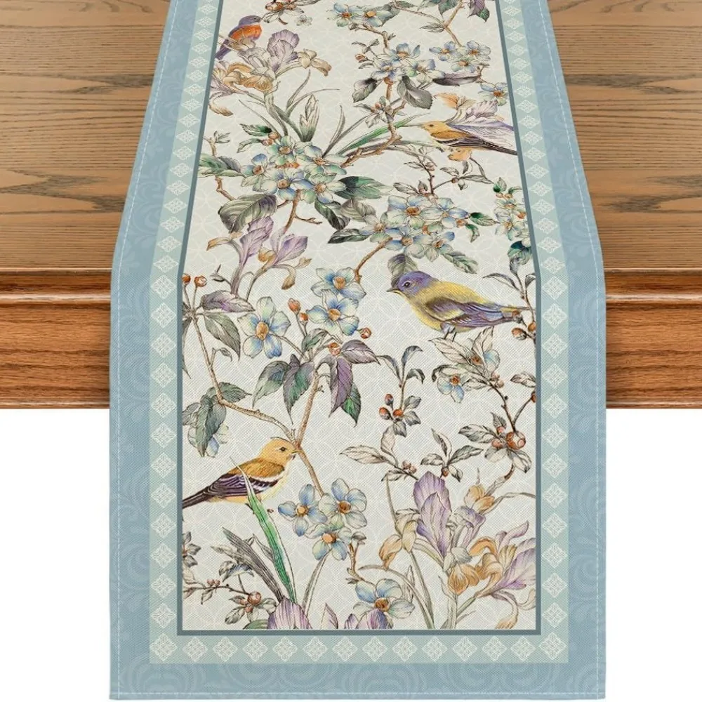 VIKAMA Sunflower Hydrangea Table Runner, Spring Summer Floral Cotton Placemat Set for Dining Table Kitchen Countertop