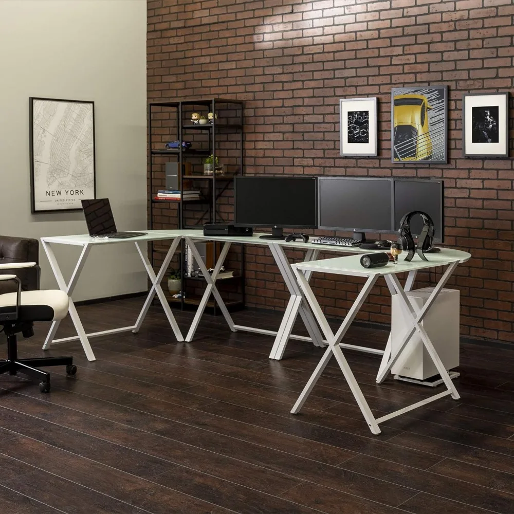 Branco Command Center Workstation Desk, Office Gamer, Casa e Jogos, Conjunto de 2