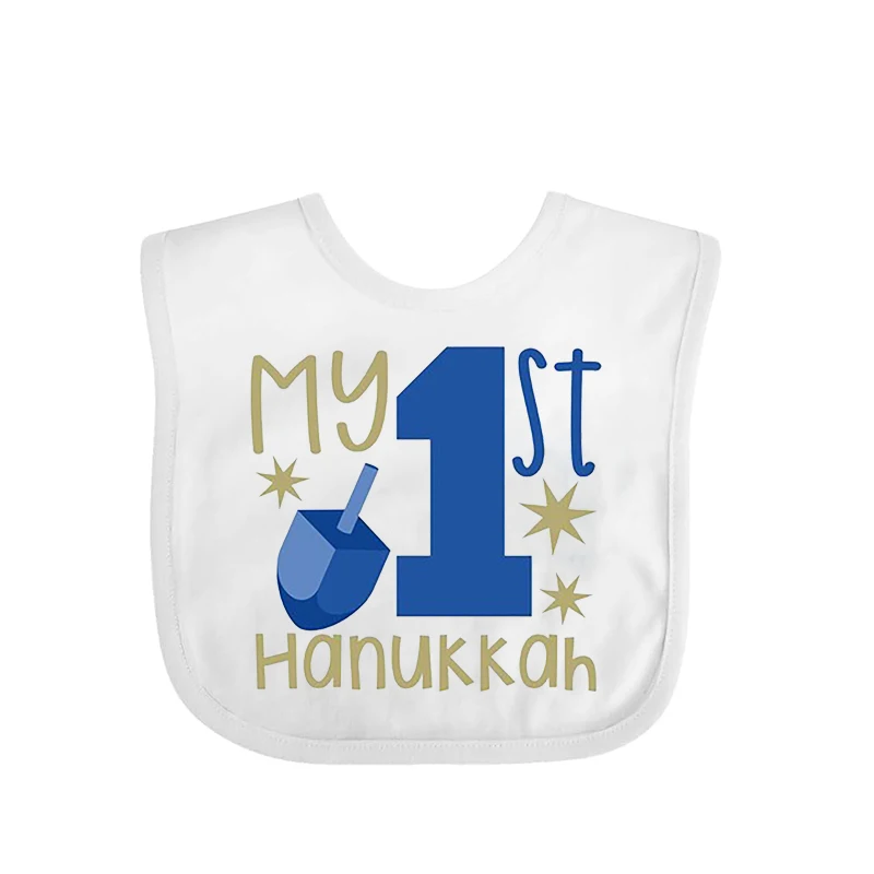 Dreidel Menorah Baby Boy Girl 1st first Hanukkah bib Happy Chanukah Jewish Holiday Festival of Lights party decoration gift